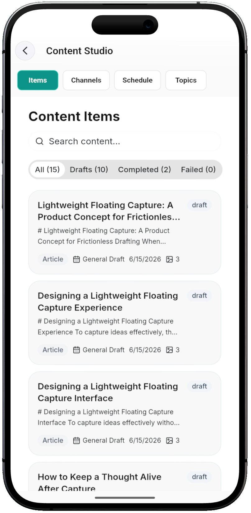 Content Studio drafts